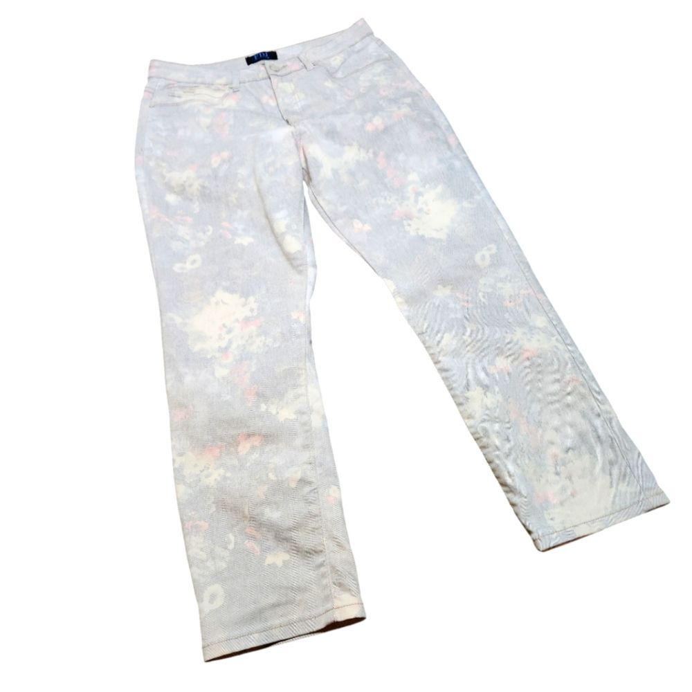 FDJ French Dressing Jeans Cottagecore Boho Ankle‎ Burnout Faded Floral Gray 14